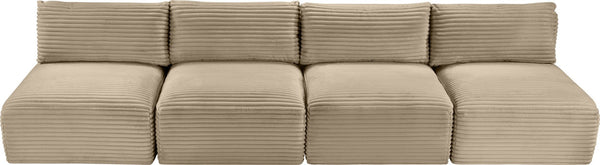 Meridian Furniture Shaggy Armless Modular Sectional Sofa in Wide Wale Corduroy Performance Fabric Living Room Taupe 124 inches 641Taupe-S124