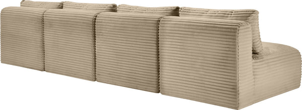 Meridian Furniture Shaggy Armless Modular Sectional Sofa in Wide Wale Corduroy Performance Fabric Living Room Taupe 124 inches 641Taupe-S124
