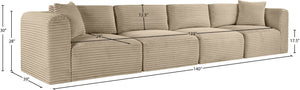 Meridian Furniture Shaggy Corduroy Modular Sofa Plush Performance Fabric Stain Resistant Living Room Seating Taupe 140 inches 641Taupe-S140