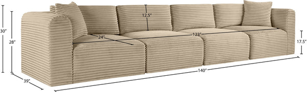 Meridian Furniture Shaggy Corduroy Modular Sofa Plush Performance Fabric Stain Resistant Living Room Seating Taupe 140 inches 641Taupe-S140