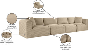Meridian Furniture Shaggy Corduroy Modular Sofa Plush Performance Fabric Stain Resistant Living Room Seating Taupe 140 inches 641Taupe-S140