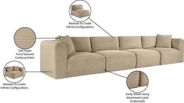 Meridian Furniture Shaggy Corduroy Modular Sofa Plush Performance Fabric Stain Resistant Living Room Seating Taupe 140 inches 641Taupe-S140