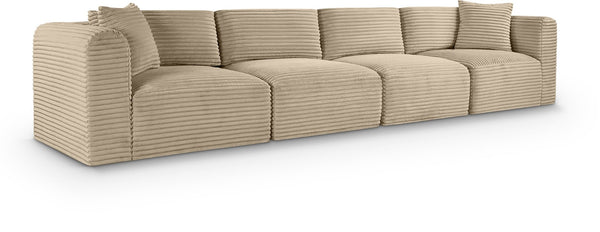 Meridian Furniture Shaggy Corduroy Modular Sofa Plush Performance Fabric Stain Resistant Living Room Seating Taupe 140 inches 641Taupe-S140