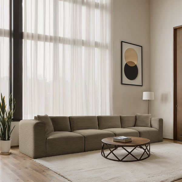 Meridian Furniture Shaggy Corduroy Modular Sofa Plush Performance Fabric Stain Resistant Living Room Seating Taupe 140 inches 641Taupe-S140