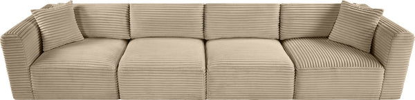 Meridian Furniture Shaggy Corduroy Modular Sofa Plush Performance Fabric Stain Resistant Living Room Seating Taupe 140 inches 641Taupe-S140
