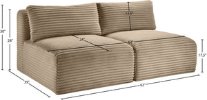 Meridian Furniture Shaggy Two Piece Armless Modular Loveseat in Stain Resistant Plush Corduroy Performance Fabric Taupe 641Taupe-S62