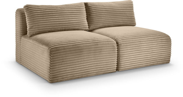Meridian Furniture Shaggy Two Piece Armless Modular Loveseat in Stain Resistant Plush Corduroy Performance Fabric Taupe 641Taupe-S62