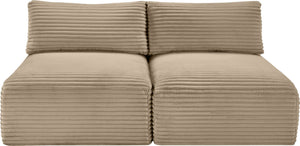 Meridian Furniture Shaggy Two Piece Armless Modular Loveseat in Stain Resistant Plush Corduroy Performance Fabric Taupe 641Taupe-S62