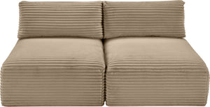 Meridian Furniture Shaggy Two Piece Armless Modular Loveseat in Stain Resistant Plush Corduroy Performance Fabric Taupe 641Taupe-S62
