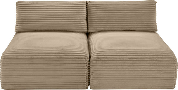 Meridian Furniture Shaggy Two Piece Armless Modular Loveseat in Stain Resistant Plush Corduroy Performance Fabric Taupe 641Taupe-S62