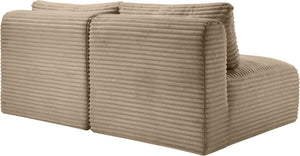 Meridian Furniture Shaggy Two Piece Armless Modular Loveseat in Stain Resistant Plush Corduroy Performance Fabric Taupe 641Taupe-S62