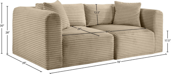 Meridian Furniture Shaggy Corduroy Modular Sofa Plush Performance Fabric Stain Resistant Living Room Seating Taupe 78 inches 641Taupe-S78