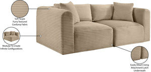 Meridian Furniture Shaggy Corduroy Modular Sofa Plush Performance Fabric Stain Resistant Living Room Seating Taupe 78 inches 641Taupe-S78