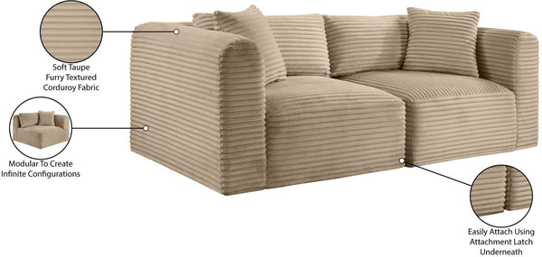 Meridian Furniture Shaggy Corduroy Modular Sofa Plush Performance Fabric Stain Resistant Living Room Seating Taupe 78 inches 641Taupe-S78