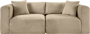 Meridian Furniture Shaggy Corduroy Modular Sofa Plush Performance Fabric Stain Resistant Living Room Seating Taupe 78 inches 641Taupe-S78