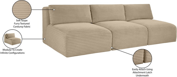 Meridian Furniture Shaggy Armless Modular Sectional Sofa in Wide Wale Corduroy Performance Fabric Living Room Taupe 93 inches 641Taupe-S93