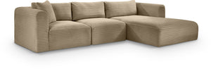 Meridian Furniture Shaggy Three Piece Modular Sectional Corduroy Fabric Plush Seating for Living Room 641Taupe-Sec3A