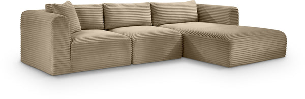 Meridian Furniture Shaggy Three Piece Modular Sectional Corduroy Fabric Plush Seating for Living Room 641Taupe-Sec3A