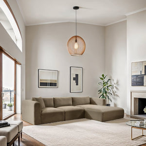 Meridian Furniture Shaggy Three Piece Modular Sectional Corduroy Fabric Plush Seating for Living Room 641Taupe-Sec3A