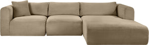 Meridian Furniture Shaggy Three Piece Modular Sectional Corduroy Fabric Plush Seating for Living Room 641Taupe-Sec3A