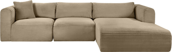 Meridian Furniture Shaggy Three Piece Modular Sectional Corduroy Fabric Plush Seating for Living Room 641Taupe-Sec3A