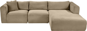 Meridian Furniture Shaggy Three Piece Modular Sectional Corduroy Fabric Plush Seating for Living Room 641Taupe-Sec3A