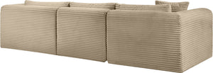Meridian Furniture Shaggy Three Piece Modular Sectional Corduroy Fabric Plush Seating for Living Room 641Taupe-Sec3A