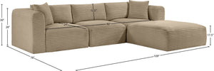 Meridian Furniture Shaggy Taupe Corduroy Modular Sectional Stain Resistant Performance Fabric Plush Seating 641Taupe-Sec4A