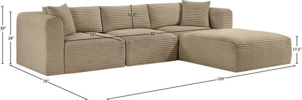 Meridian Furniture Shaggy Taupe Corduroy Modular Sectional Stain Resistant Performance Fabric Plush Seating 641Taupe-Sec4A