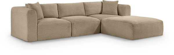 Meridian Furniture Shaggy Taupe Corduroy Modular Sectional Stain Resistant Performance Fabric Plush Seating 641Taupe-Sec4A