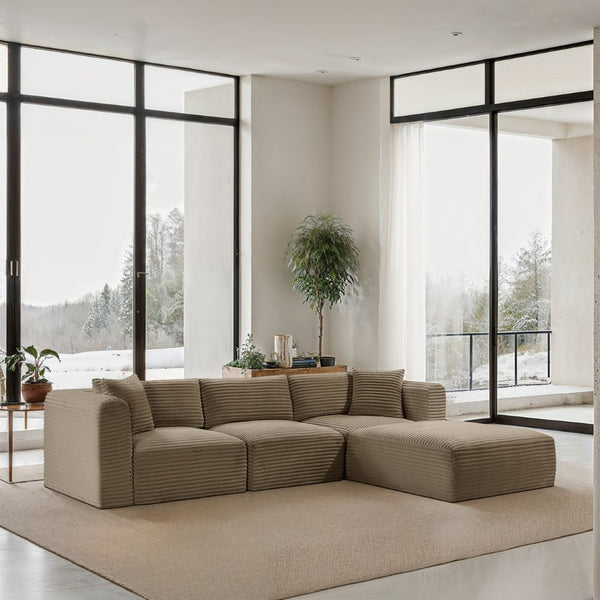 Meridian Furniture Shaggy Taupe Corduroy Modular Sectional Stain Resistant Performance Fabric Plush Seating 641Taupe-Sec4A