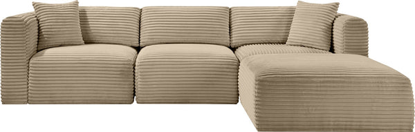 Meridian Furniture Shaggy Taupe Corduroy Modular Sectional Stain Resistant Performance Fabric Plush Seating 641Taupe-Sec4A