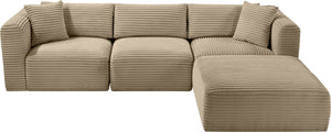 Meridian Furniture Shaggy Taupe Corduroy Modular Sectional Stain Resistant Performance Fabric Plush Seating 641Taupe-Sec4A