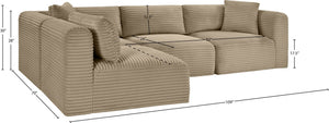 Meridian Furniture Shaggy Corduroy Performance Fabric Modular Sectional Plush Seating for Living Rooms 641Taupe-Sec4B