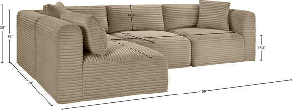 Meridian Furniture Shaggy Corduroy Performance Fabric Modular Sectional Plush Seating for Living Rooms 641Taupe-Sec4B