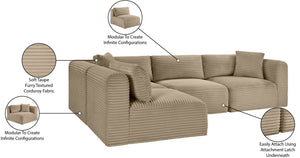 Meridian Furniture Shaggy Corduroy Performance Fabric Modular Sectional Plush Seating for Living Rooms 641Taupe-Sec4B