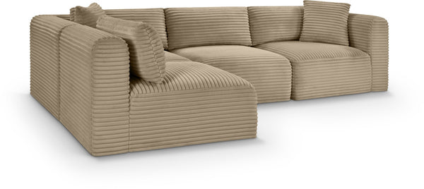 Meridian Furniture Shaggy Corduroy Performance Fabric Modular Sectional Plush Seating for Living Rooms 641Taupe-Sec4B