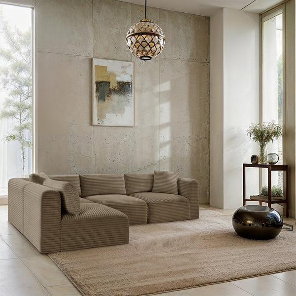 Meridian Furniture Shaggy Corduroy Performance Fabric Modular Sectional Plush Seating for Living Rooms 641Taupe-Sec4B