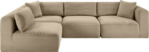 Meridian Furniture Shaggy Corduroy Performance Fabric Modular Sectional Plush Seating for Living Rooms 641Taupe-Sec4B
