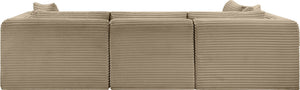 Meridian Furniture Shaggy Corduroy Performance Fabric Modular Sectional Plush Seating for Living Rooms 641Taupe-Sec4B