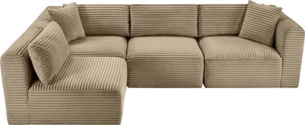 Meridian Furniture Shaggy Corduroy Performance Fabric Modular Sectional Plush Seating for Living Rooms 641Taupe-Sec4B