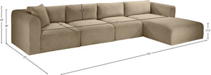 Meridian Furniture Shaggy Four Piece Modular Sectional in Plush Corduroy Performance Fabric for Living Rooms 641Taupe-Sec4C