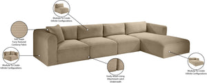 Meridian Furniture Shaggy Four Piece Modular Sectional in Plush Corduroy Performance Fabric for Living Rooms 641Taupe-Sec4C