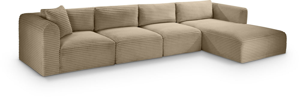 Meridian Furniture Shaggy Four Piece Modular Sectional in Plush Corduroy Performance Fabric for Living Rooms 641Taupe-Sec4C
