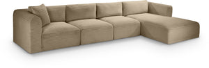 Meridian Furniture Shaggy Four Piece Modular Sectional in Plush Corduroy Performance Fabric for Living Rooms 641Taupe-Sec4C