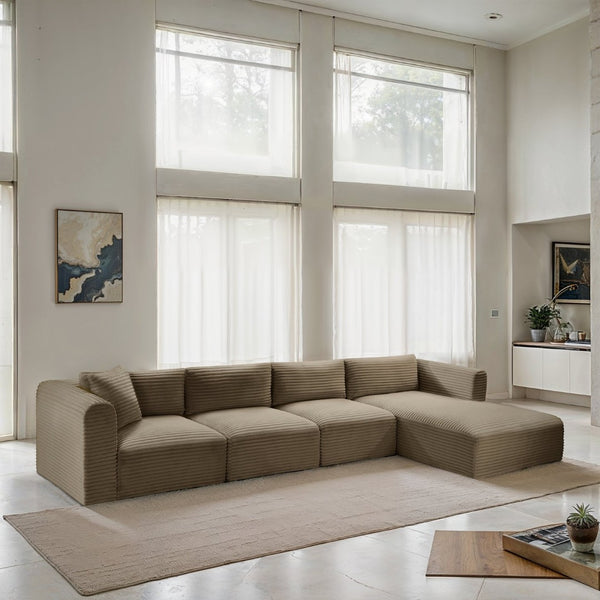 Meridian Furniture Shaggy Four Piece Modular Sectional in Plush Corduroy Performance Fabric for Living Rooms 641Taupe-Sec4C