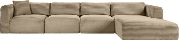 Meridian Furniture Shaggy Four Piece Modular Sectional in Plush Corduroy Performance Fabric for Living Rooms 641Taupe-Sec4C