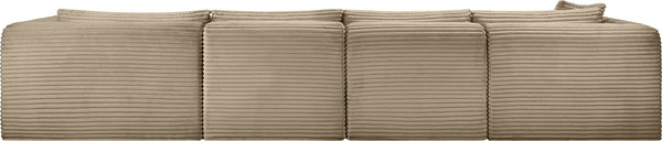 Meridian Furniture Shaggy Four Piece Modular Sectional in Plush Corduroy Performance Fabric for Living Rooms 641Taupe-Sec4C