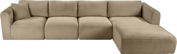 Meridian Furniture Shaggy Four Piece Modular Sectional in Plush Corduroy Performance Fabric for Living Rooms 641Taupe-Sec4C