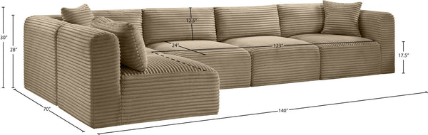 Meridian Furniture Shaggy Five Piece Modular Sectional with Corduroy Performance Fabric for Living Rooms 641Taupe-Sec5B